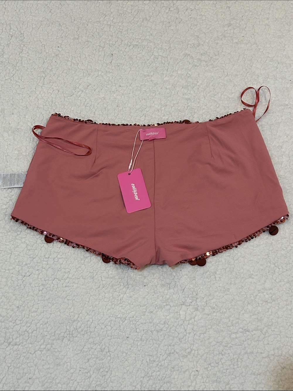 Edikted Sephira Sequin Micro Shorts Medium Light Pink Festival Glam Disco - Picture 9 of 13